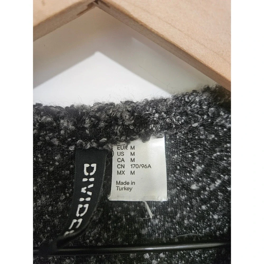 H&M Divided Grey Black Boucle Knit Open Front Cardigan Sweater Wool Blend Medium